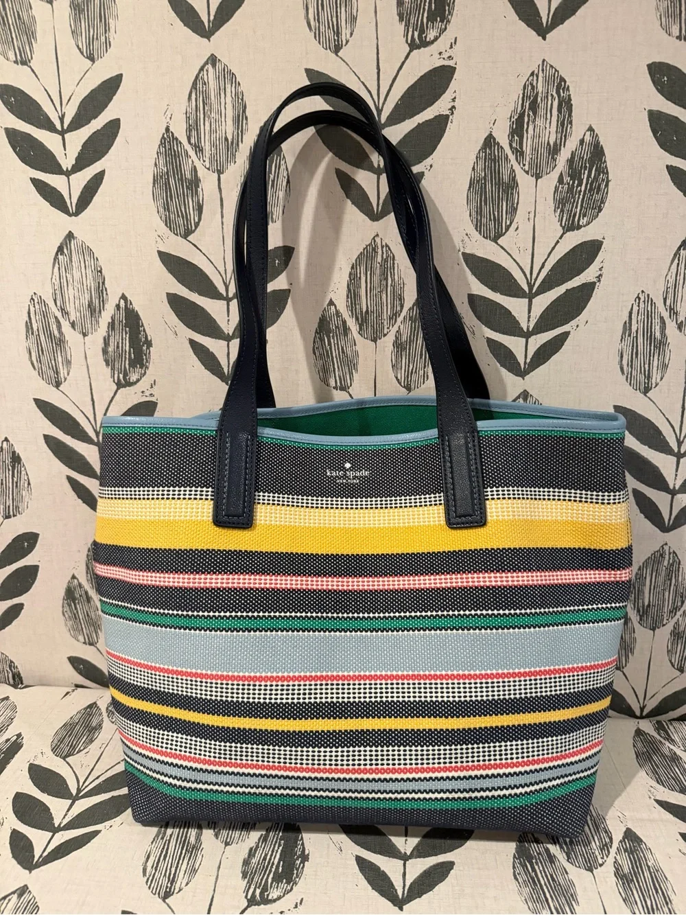 kate spade Multistripe Canvas Tote in Navy, Yellow, Green, Pink, Light Blue